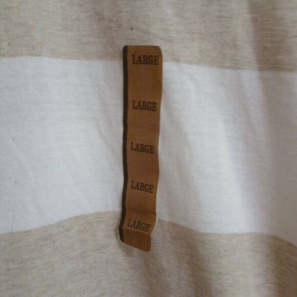 Roebuck & Co Polo Shirt Mens Large TAN White Striped Short Sleeve NWT - Picture 8 of 16